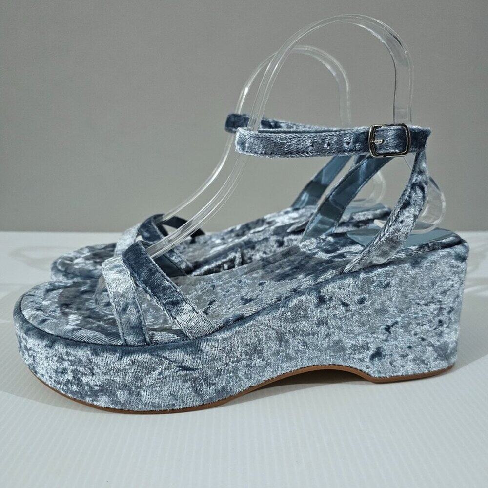Jeffrey Campbell Activate Platform Sandal Womens 8 Blue Crushed Velvet Heels NEW - Picture 13 of 13